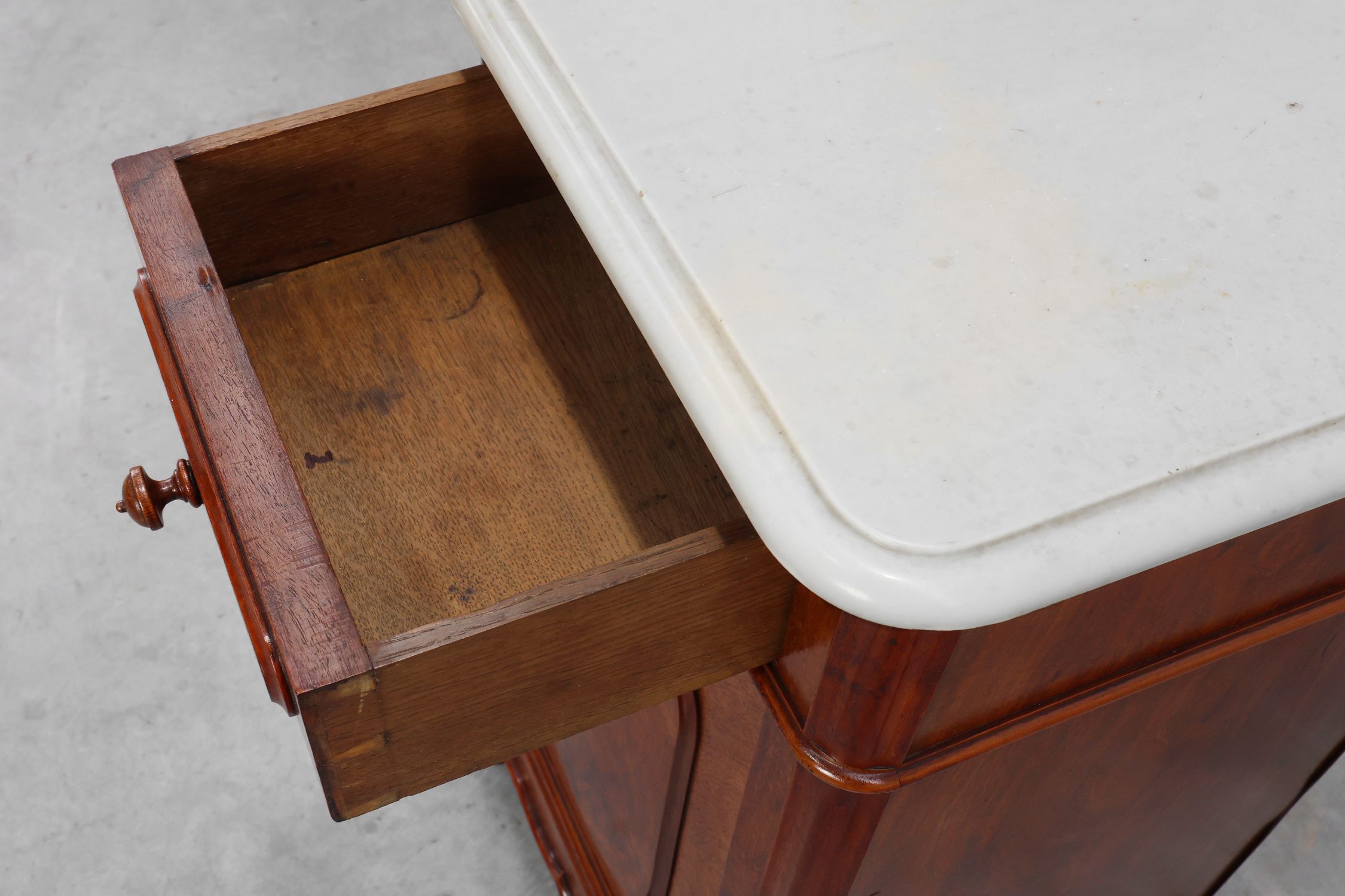 Pair Louis XV nightstands with Carrara marble top, France ca. 1890thumbnail